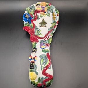 Spode Multicolor Ceramic Holiday Spoon Rest with Tree and Toy Motifs